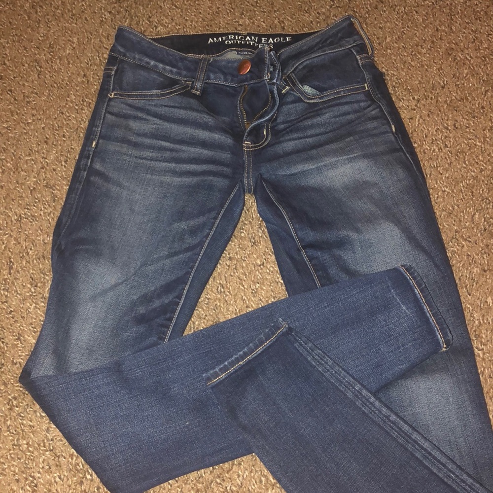american eagle dark wash, super stretch jeans